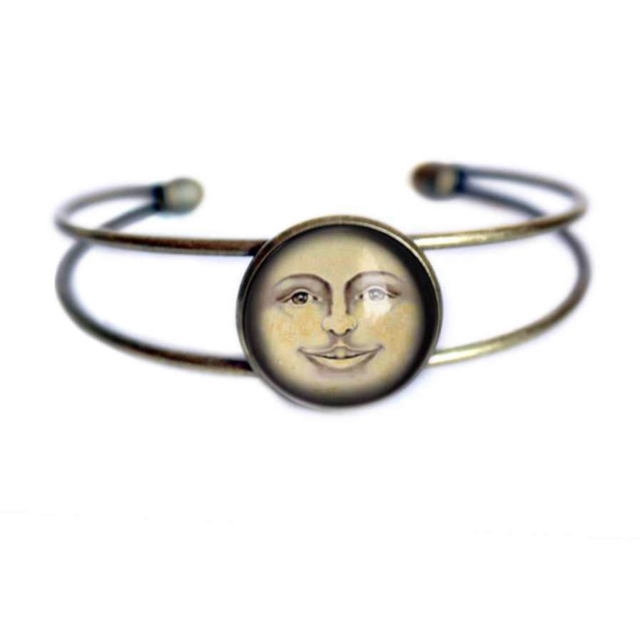 Man in the Moon Glass Cabochon Cuff Bracelet