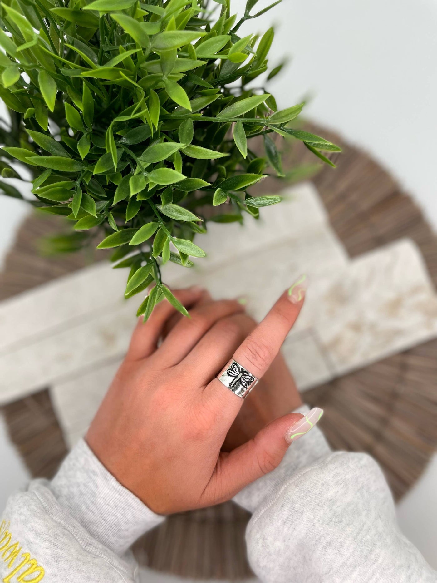 Dragonfly Silver Plated Adjustable Cuff Ring