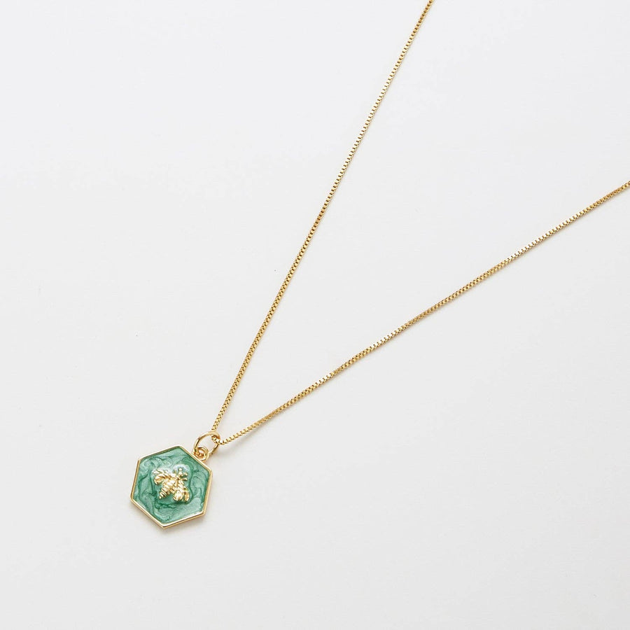 Green Hexagon Gold Filled Bee Necklace Jewelry