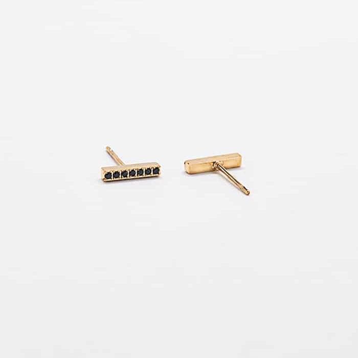 Black Pavé Gold Bar Stud Earrings - Everyday Jewelry