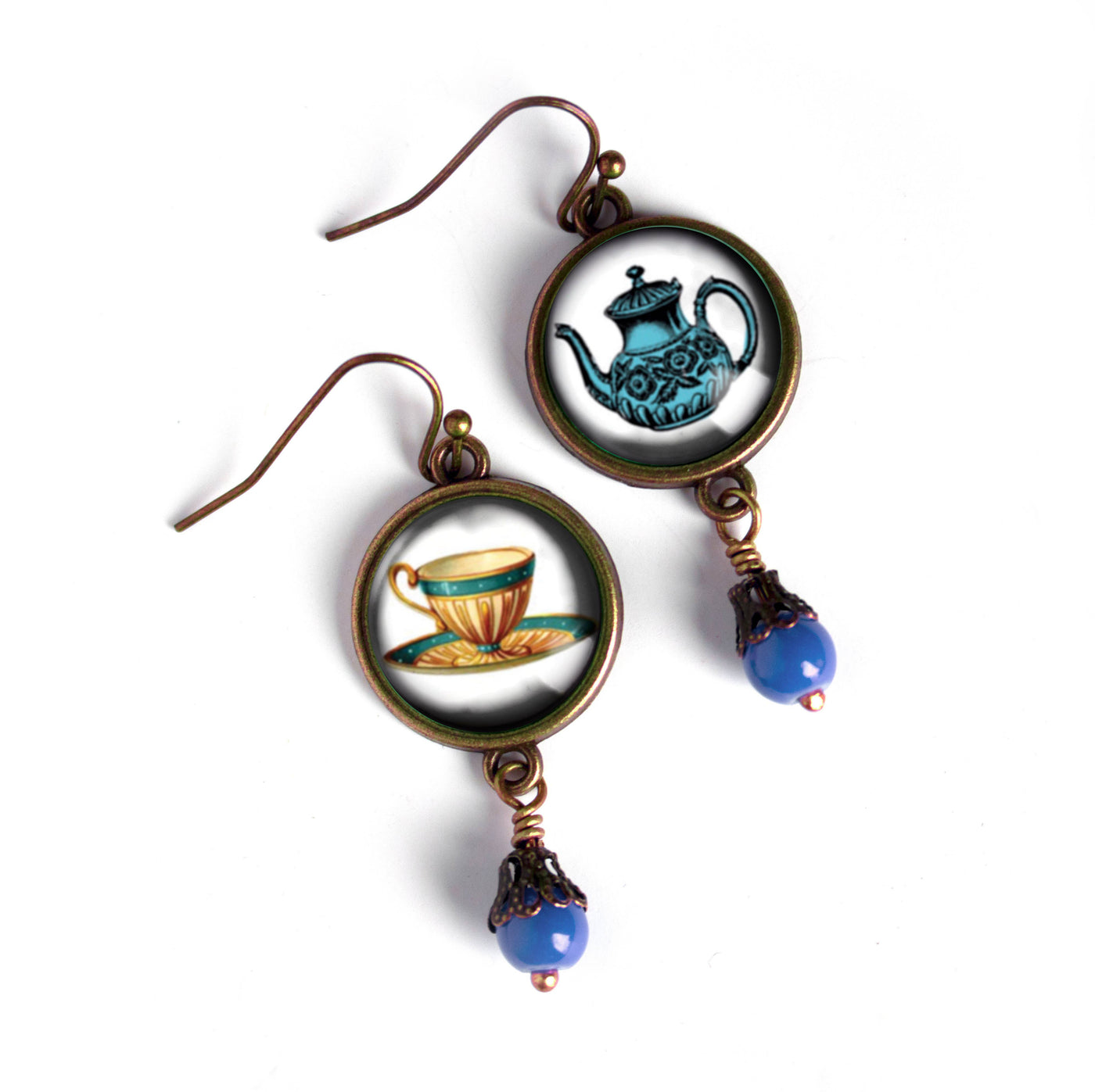 Blue Teacup and Teapot Steampunk Victorian Earrings