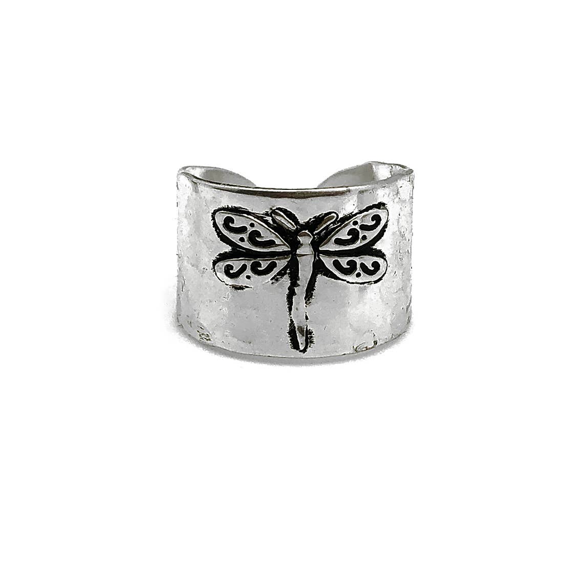 Dragonfly Silver Plated Adjustable Cuff Ring