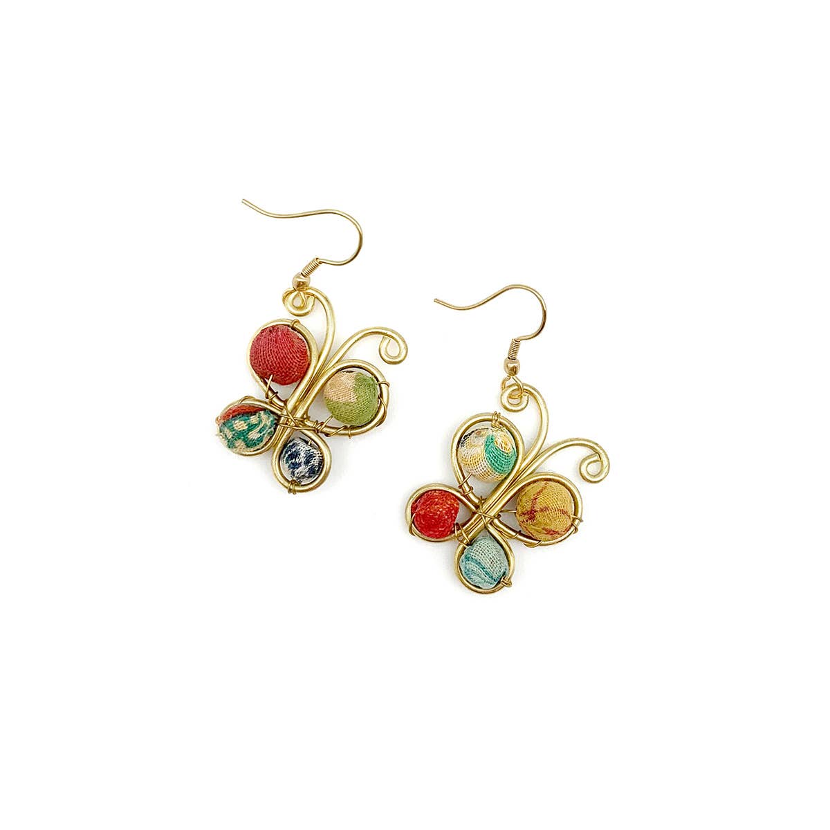 Brass Wrapped Beaded Small Butterfly Earrings