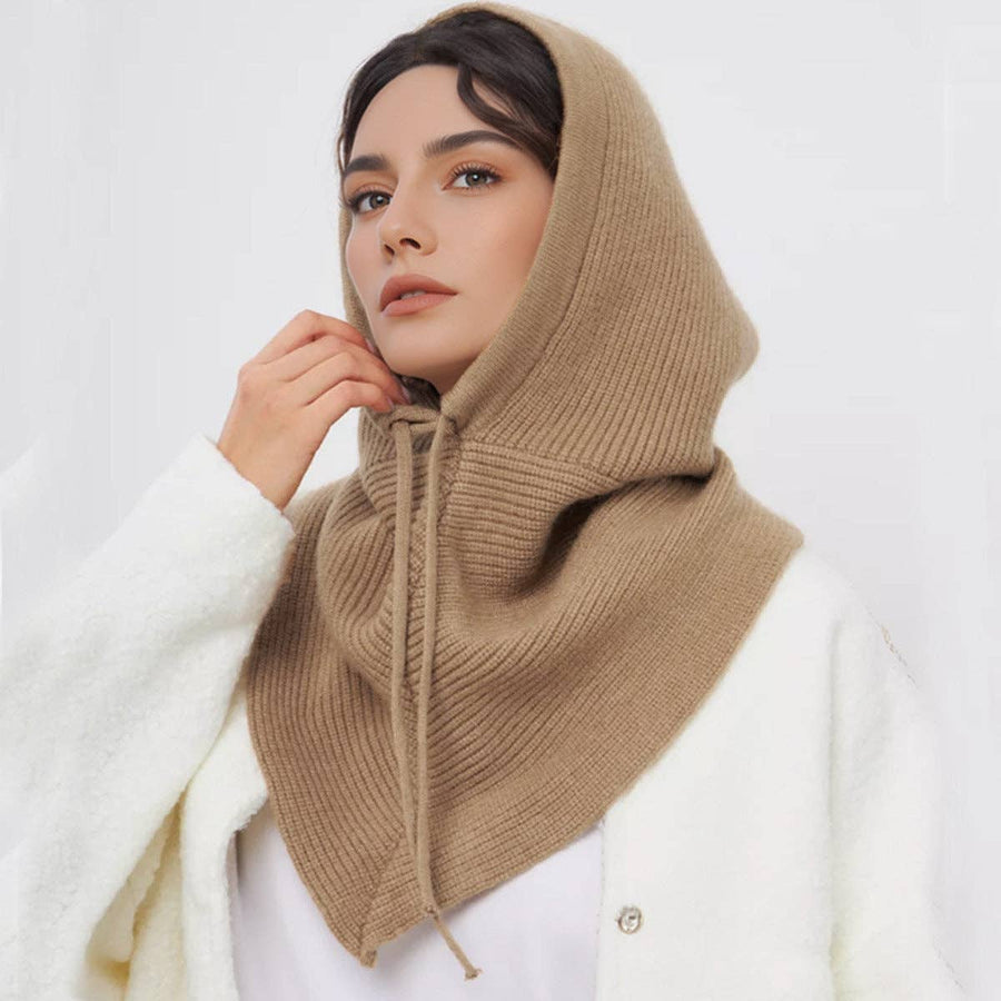Simple Khaki Drawstring Hooded Scarf