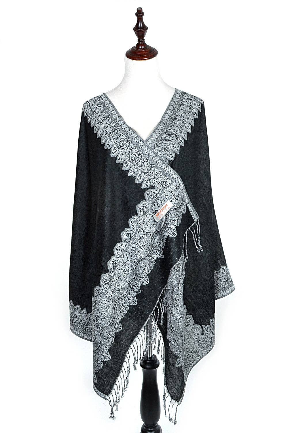 Printed Pashmina Shawl Scarf in Charcoal