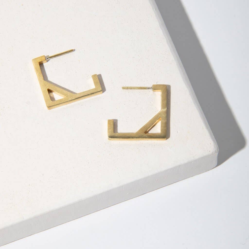 Foundation Square Hoop Earrings | Brass