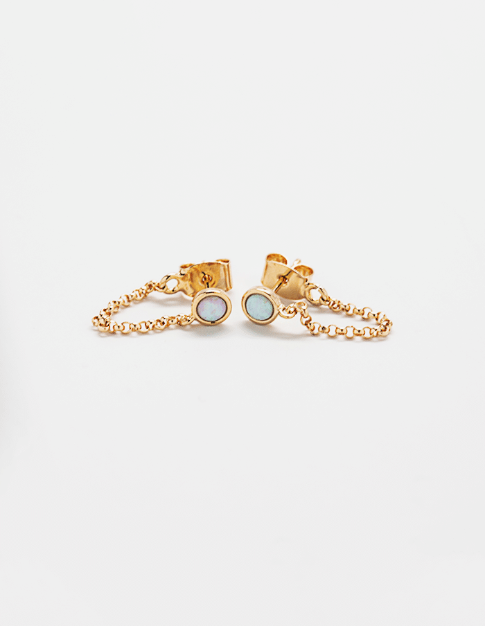 Gold Opal Semiprecious Gemstone Chain Huggie Earrings