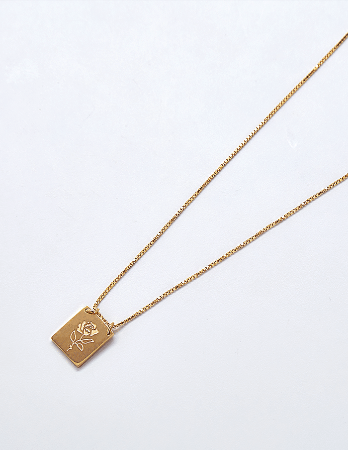 14k Gold Filled Rose Flower Bar Charm/Pendant Necklace