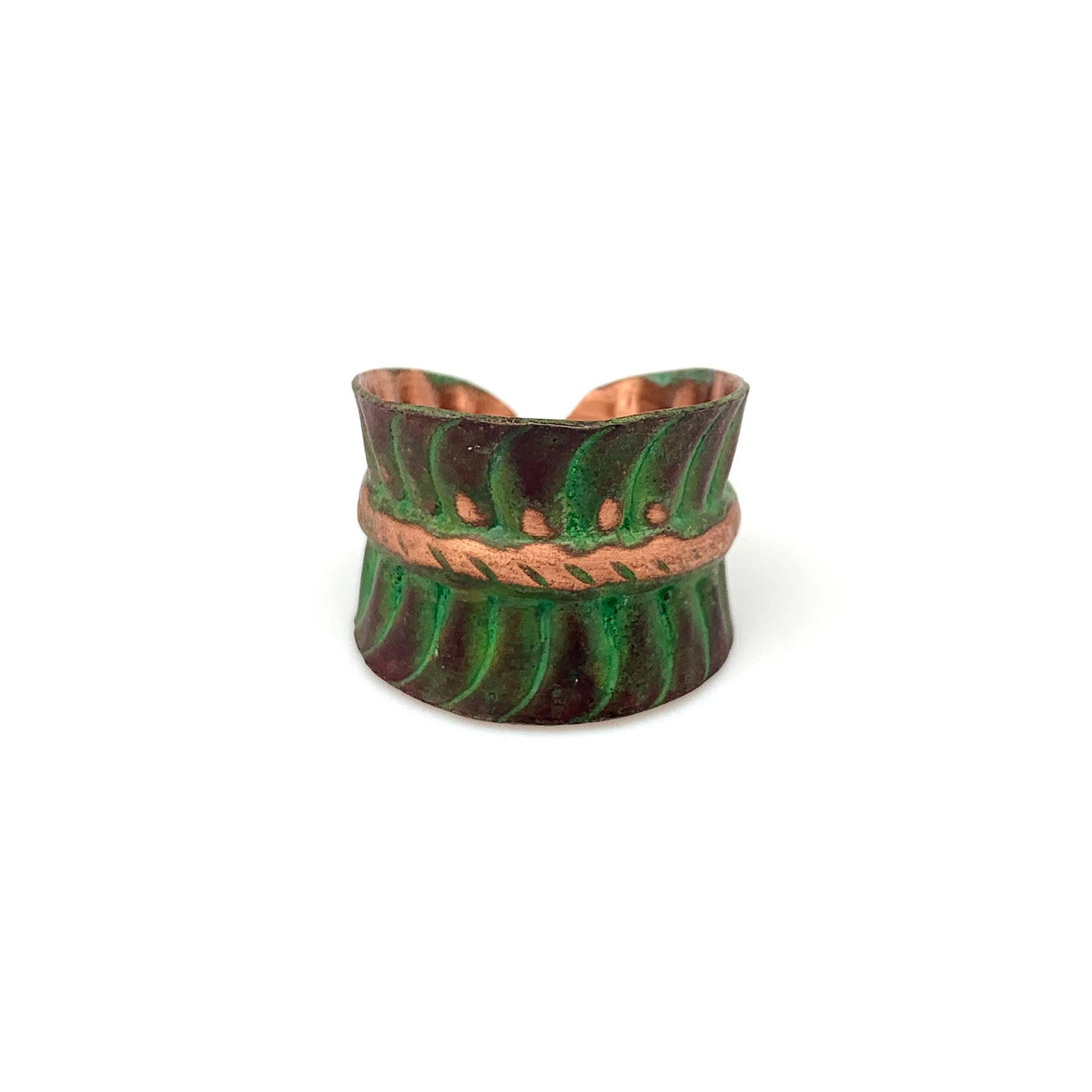 Tropical Green Leaf Copper Patina Ring