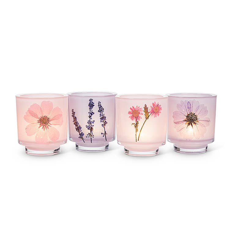 Assorted Frosted Votive with Pressed Flowers