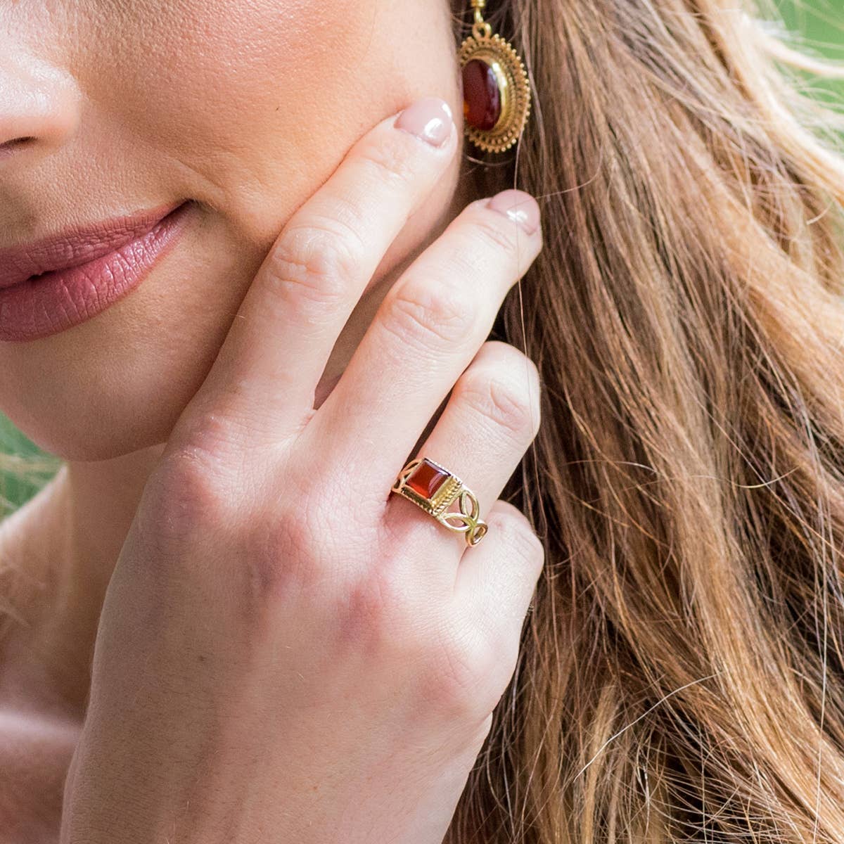 Brass with Red Onyx Ring