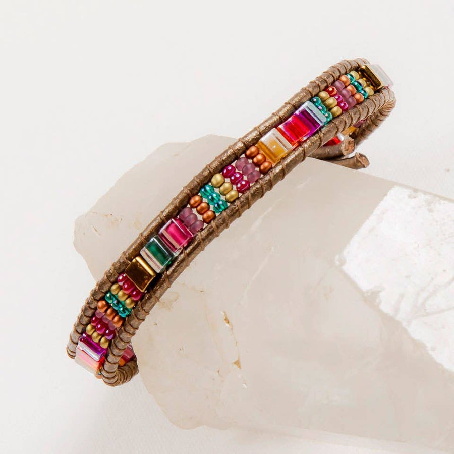 Miyuke Bead and Leather Handmade Bracelet