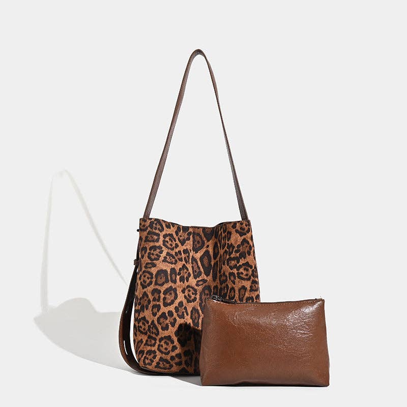 Suede Bucket Retro Leopard Print Tote Bag