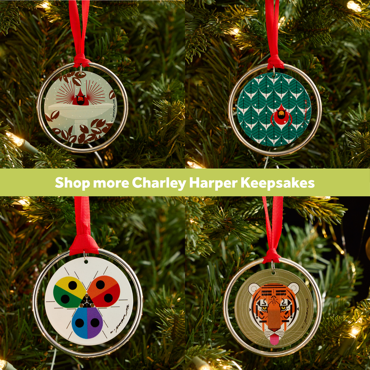Charley Harper Cardinal w/ Berries Ornament – 3” diameter