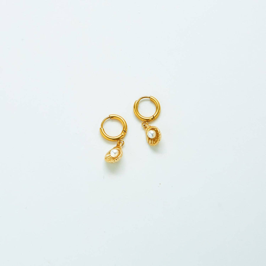 Gold Filled Pearl Shell Huggie Charm Earrings - Birthstone Jewelry