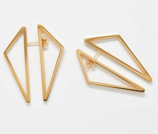 Double Sided Gold Geometric Triangle Earrings