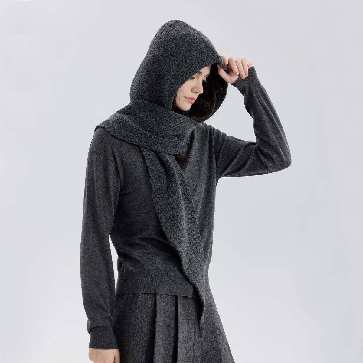 Grey Minimalist Hooded Triangle Scarf