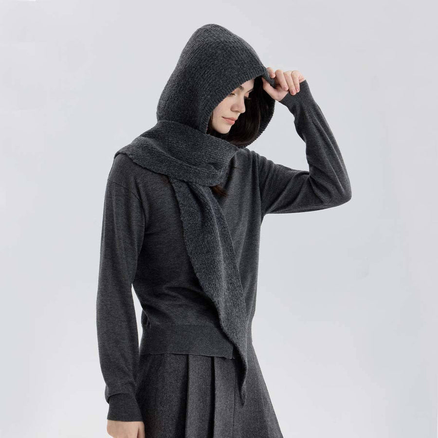 Grey Minimalist Hooded Triangle Scarf