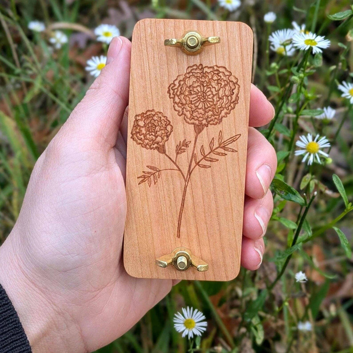 Pocket Size Flower Press With Marigold Design | 2"x4"