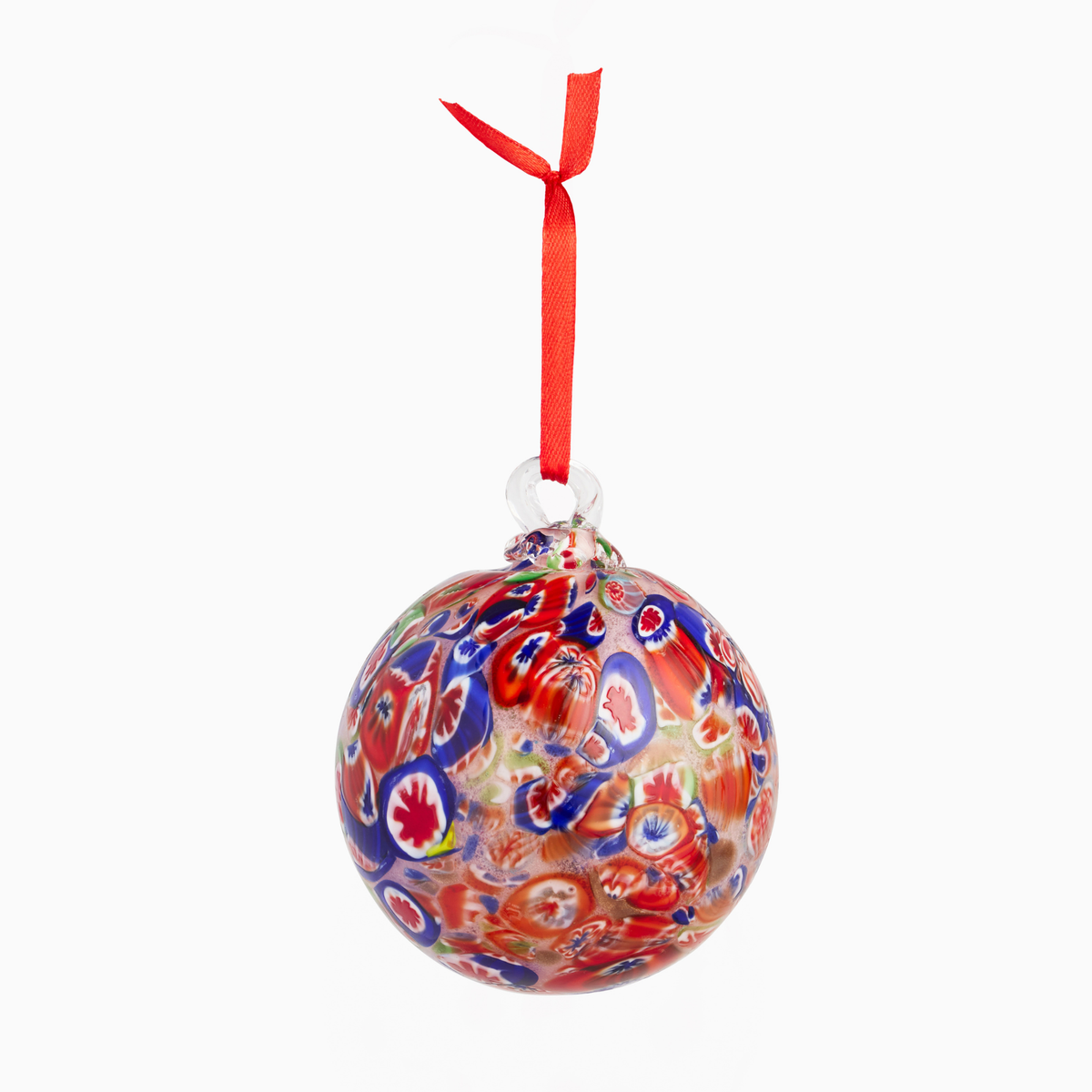 Red & Blue Multicolor Artisan Glass Ball Christmas Ornament