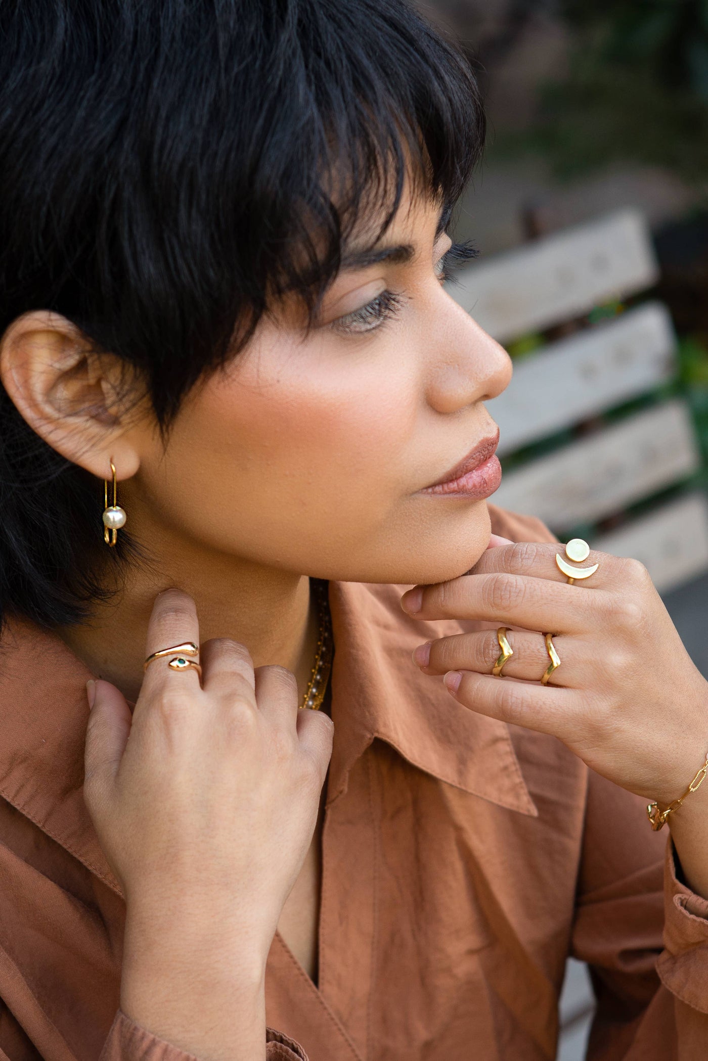 Roxy Pearl and 18K Gold Safety Pin Earring