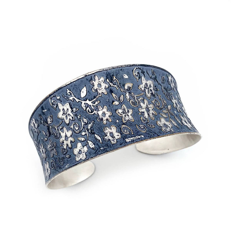 Blue Small Floral Silver Patina Bracelet