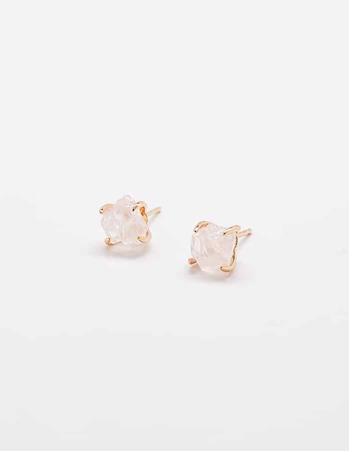 Rose Quartz Semiprecious Gemstone Gold Claw Stud Earrings - Jewelry