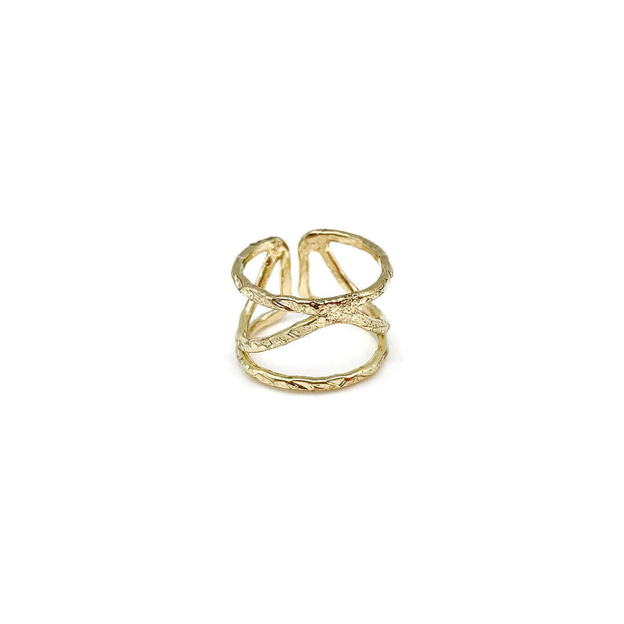 Center Curved Line Gold Plated Adjustable Ring