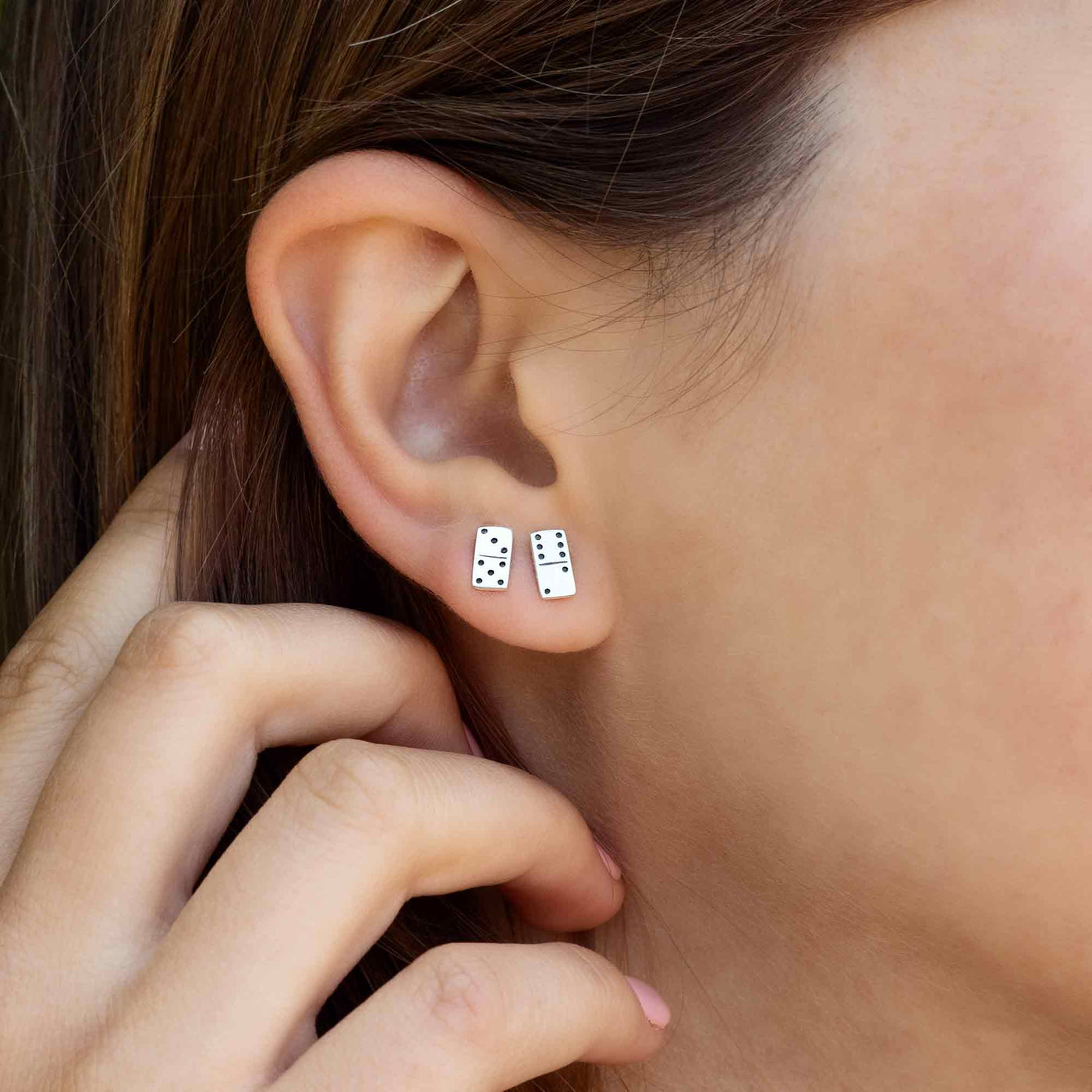 Sterling Silver Domino Post Earrings 8x4mm