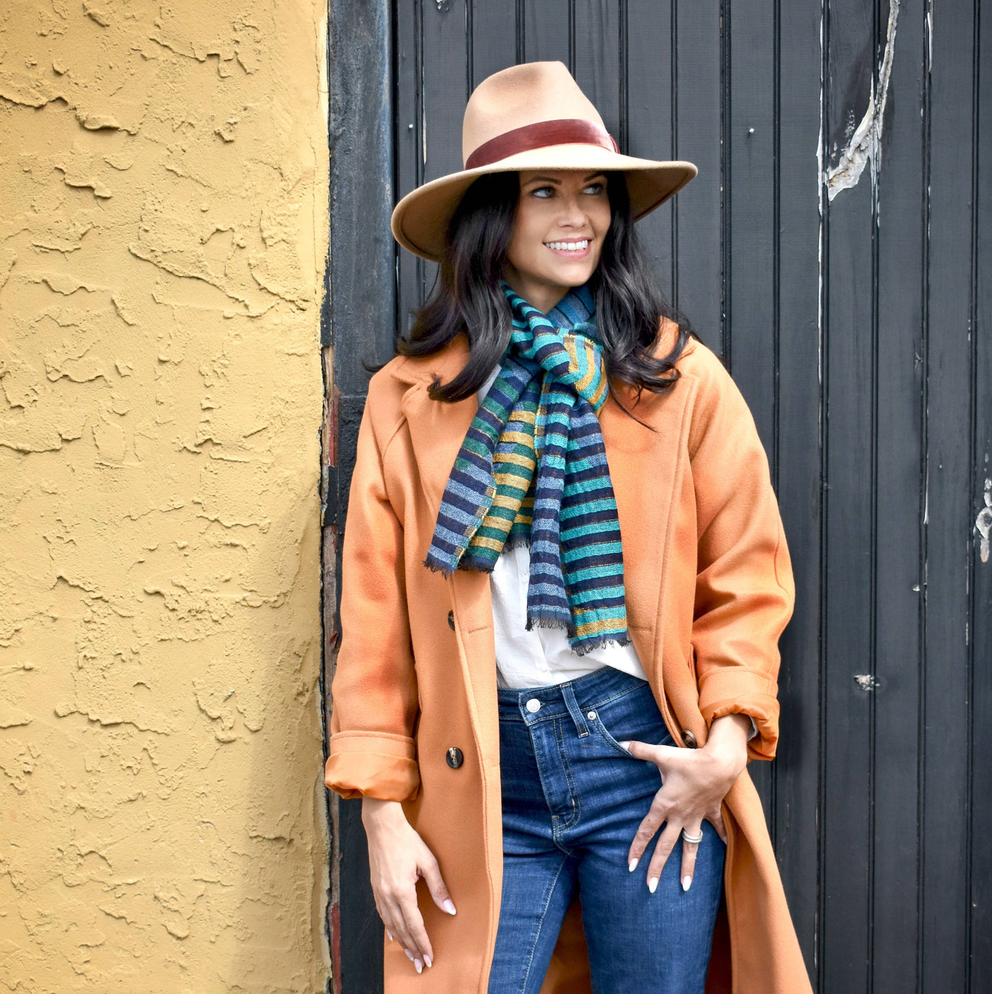 Enya Narrow Circle/Stripe Woven Scarf