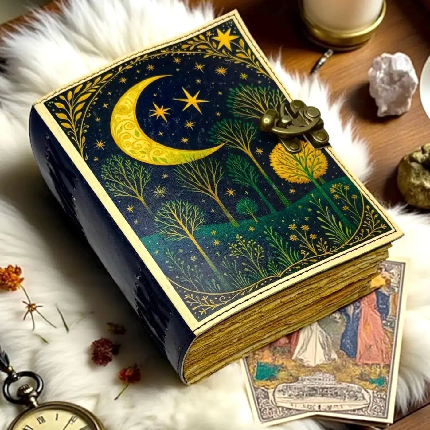 Leather Journal Book of Shadows, Moon, and Tree