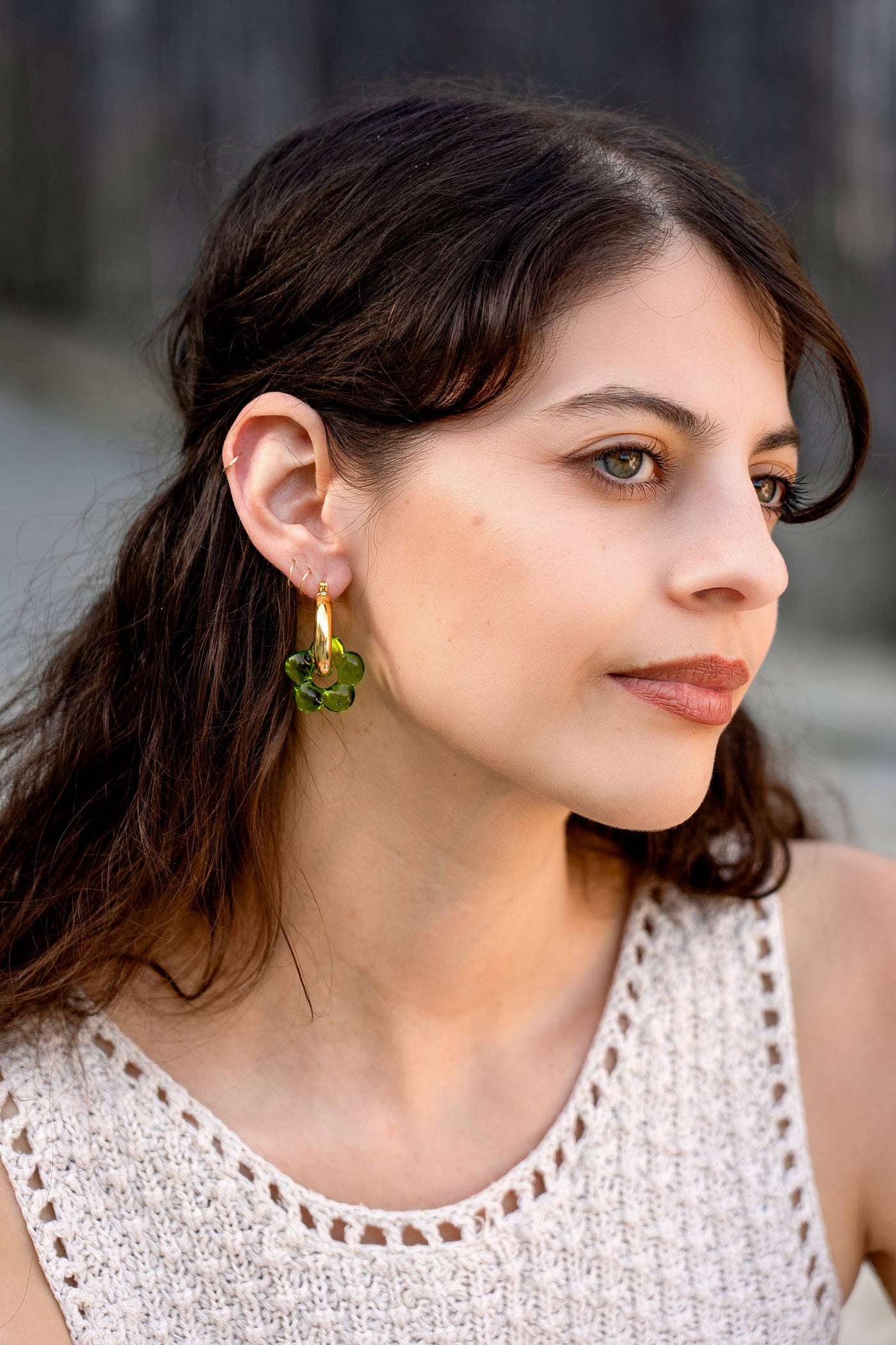 Dazy Glaze in Grass - 18K Gold Plated Hoop