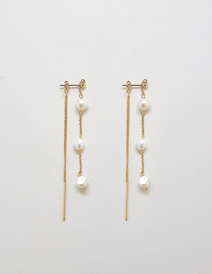 Gold Pearl Semi-precious Gemstone Chain Earrings