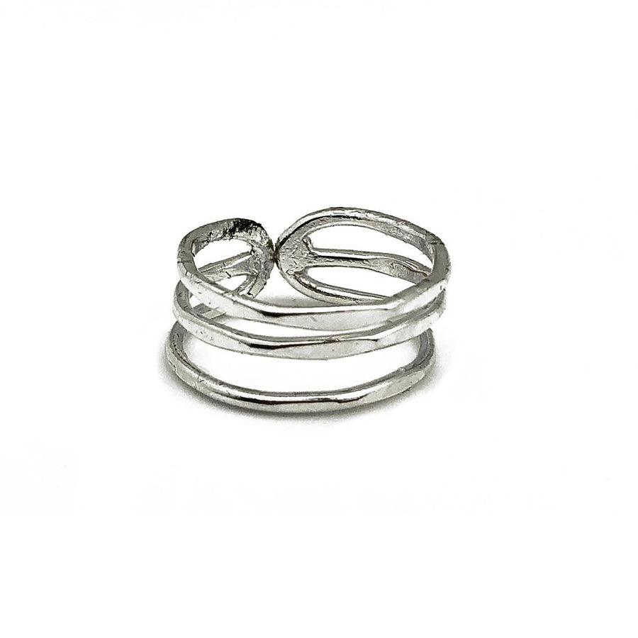 Silver Plated Adjustable Ring - Three Textured Bands