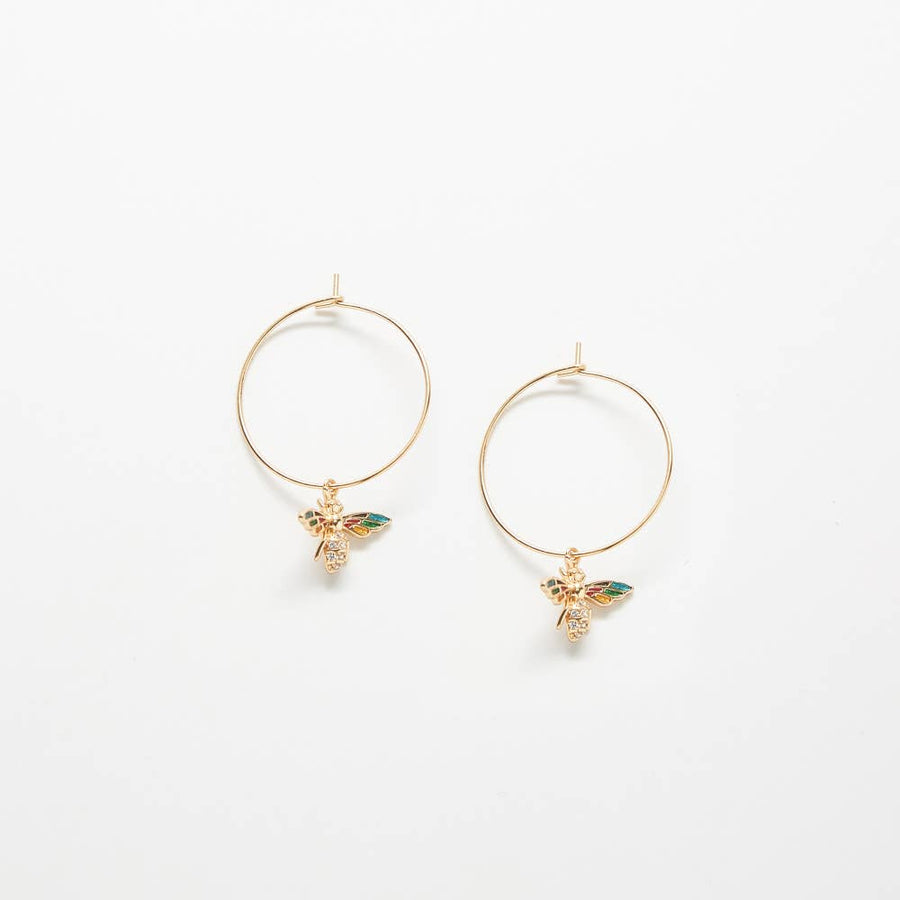 Pave Bee Hoop Earring