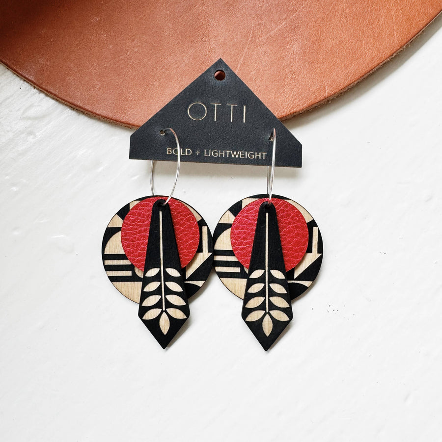 Danish Modern Leather + Birch Earrings
