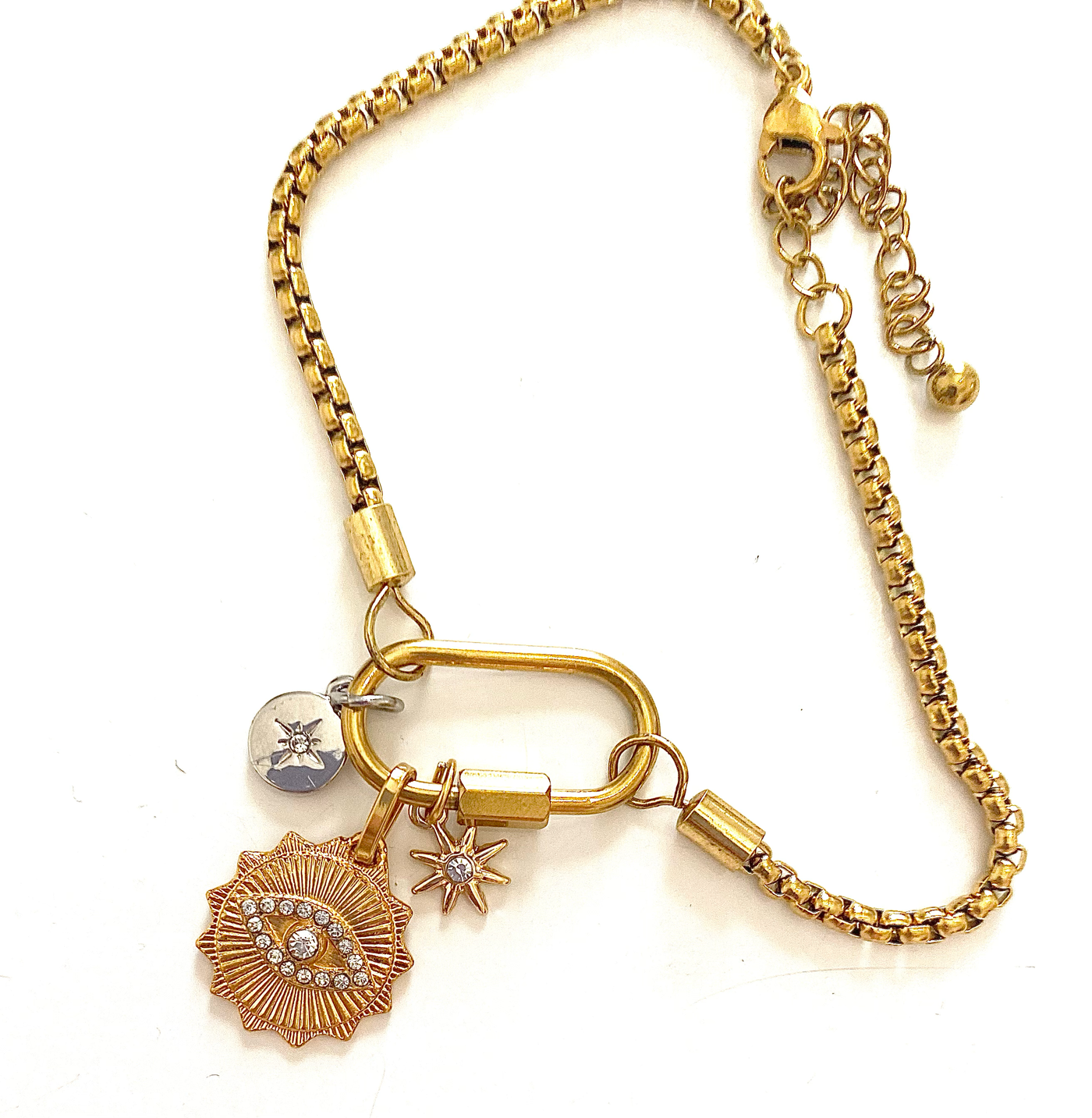 Carabiner Charm Evil Eye Bracelet