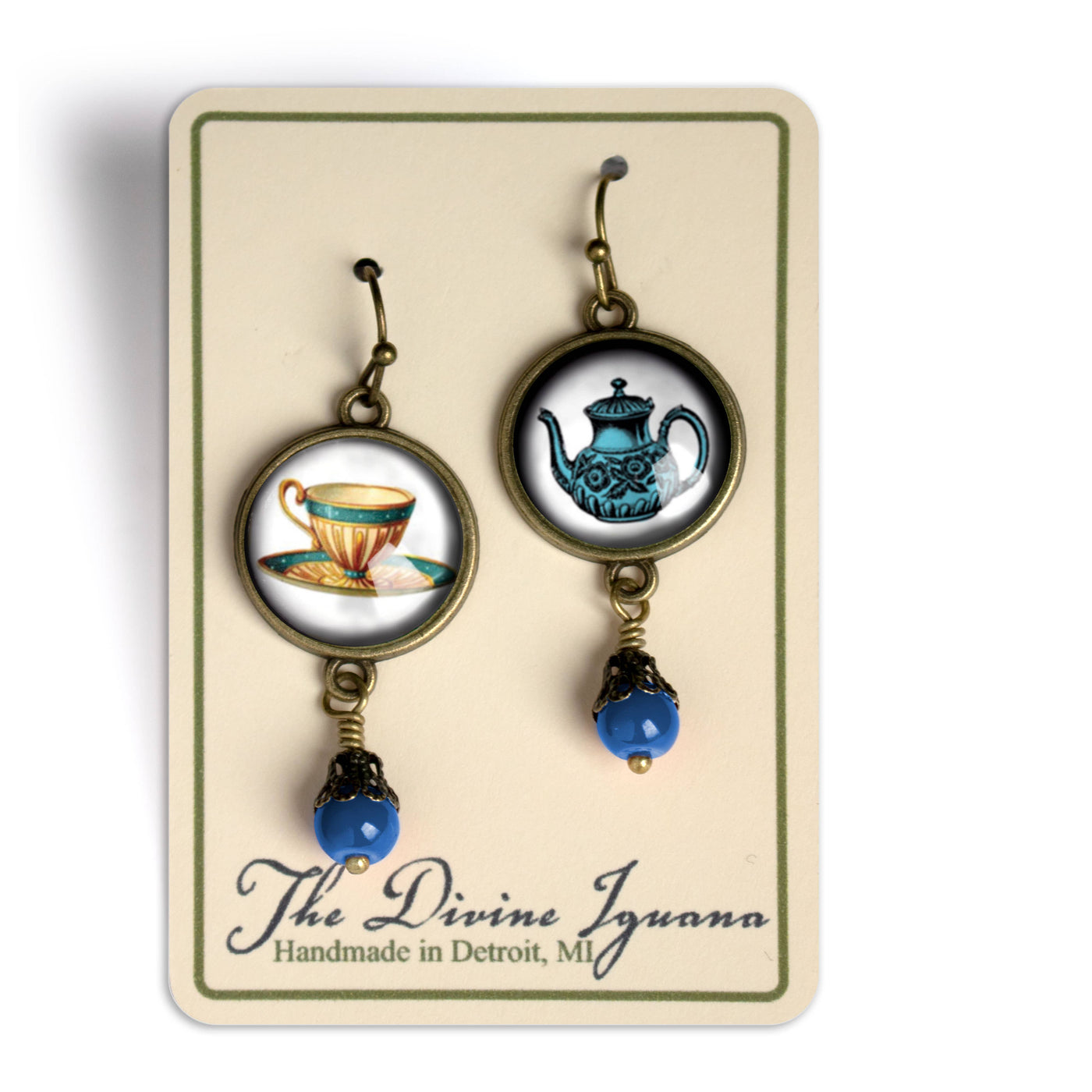 Blue Teacup and Teapot Steampunk Victorian Earrings