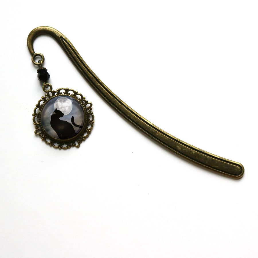Black Cat on Full Moon Bronze Bookmark
