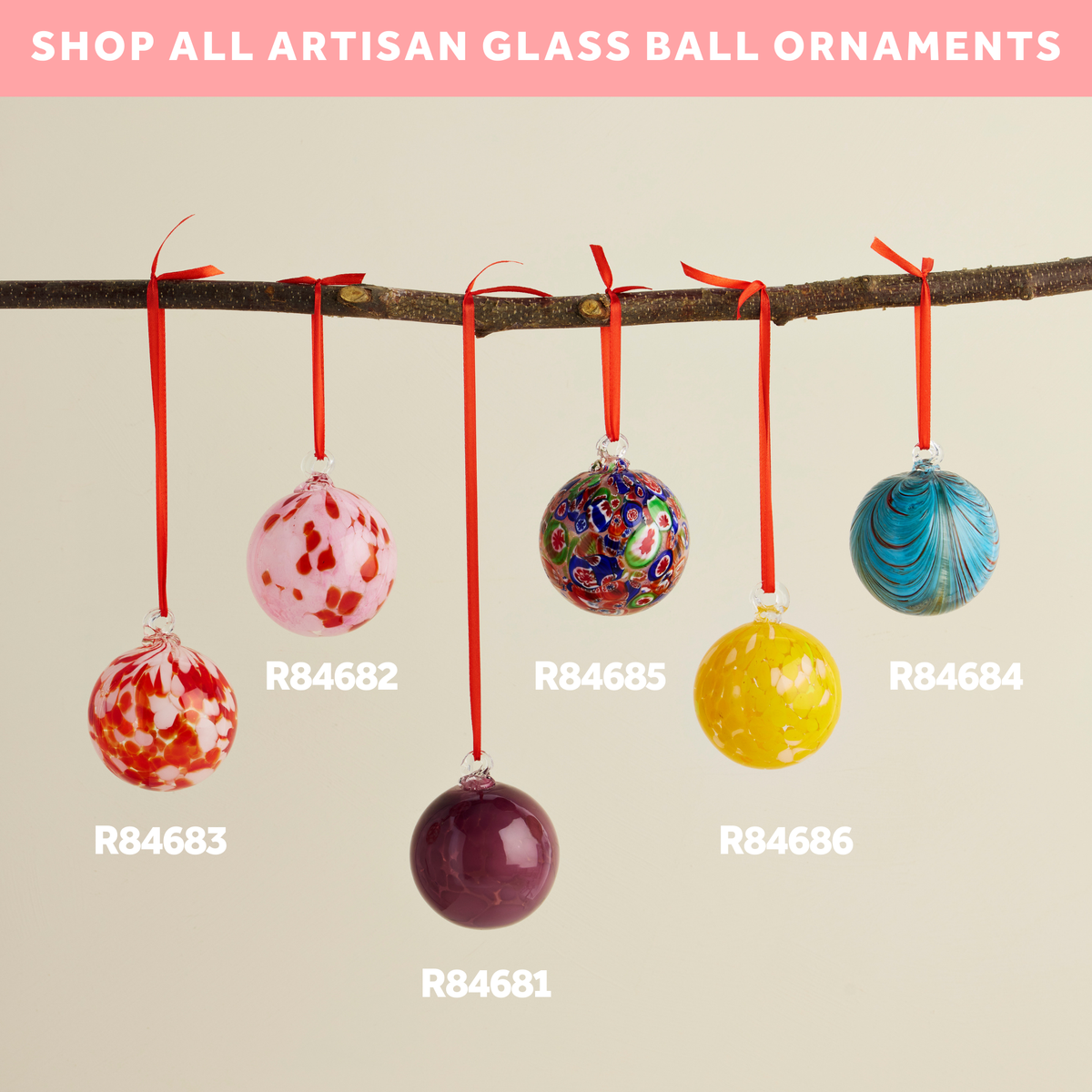 Aqua & Red Artisan Glass Ball Christmas Ornament