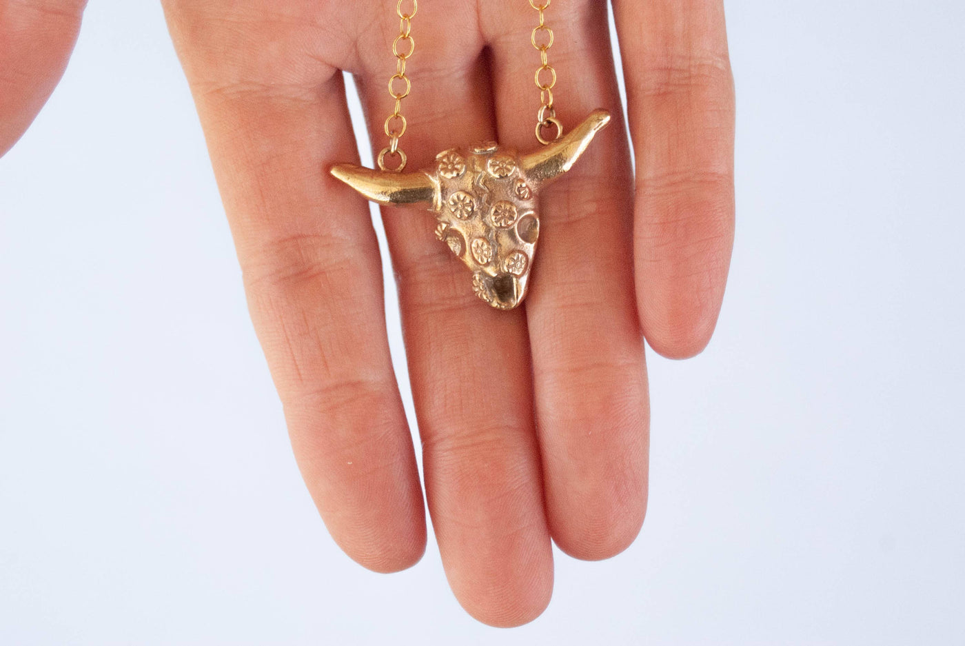 Georgia O'Keeffe-Inspired Floral Cow Skull Necklace