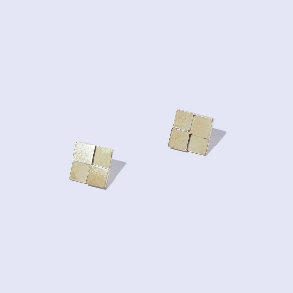 Checkers Stud Earrings | Brass
