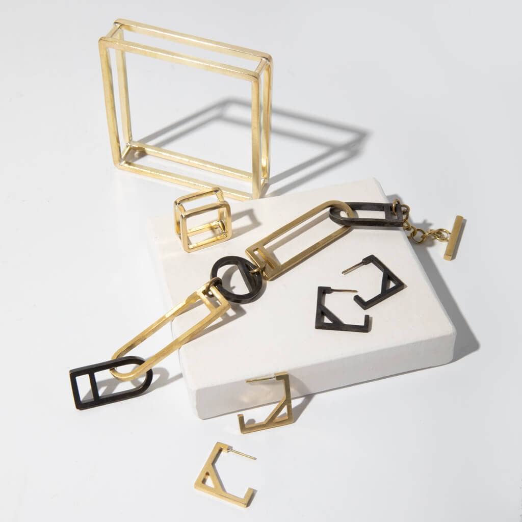 Foundation Square Hoop Earrings | Brass