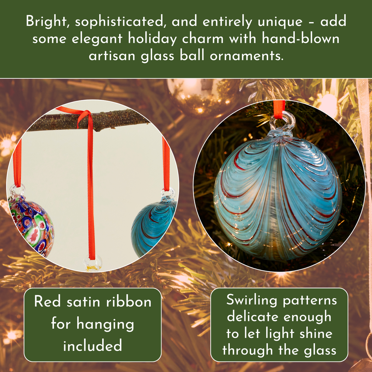Aqua & Red Artisan Glass Ball Christmas Ornament