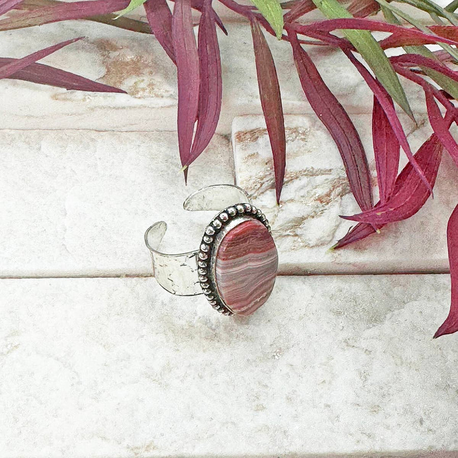 Handcrafted Kashi Semiprecious Stone Ring - Crazy Lace Agate