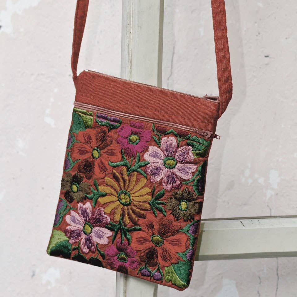 Embroidered Floral Passport Bag