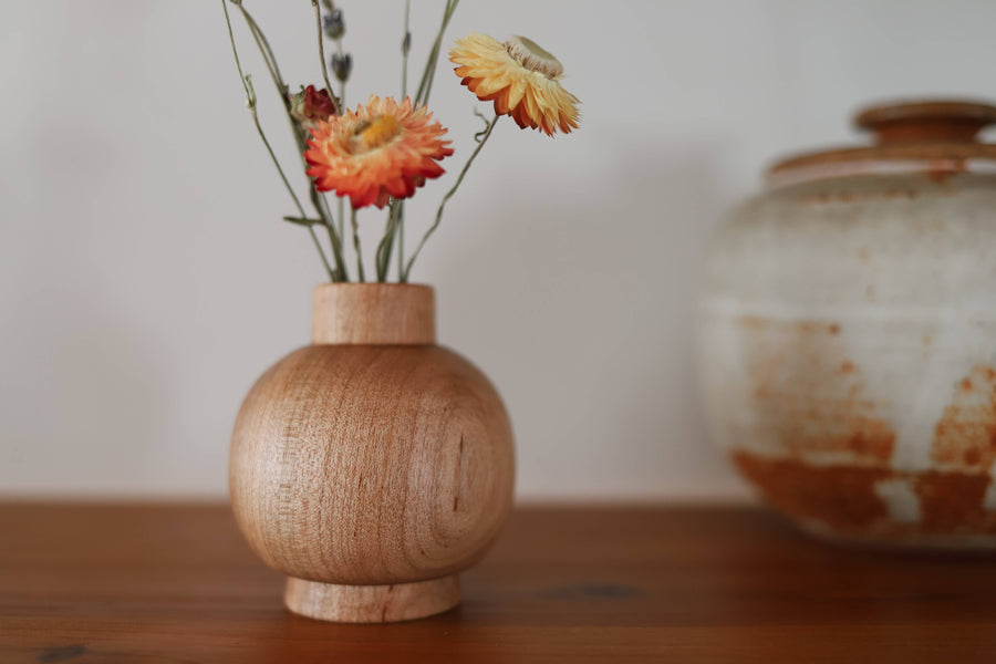 Hand-turned Maple Miniature Round Bud Vase