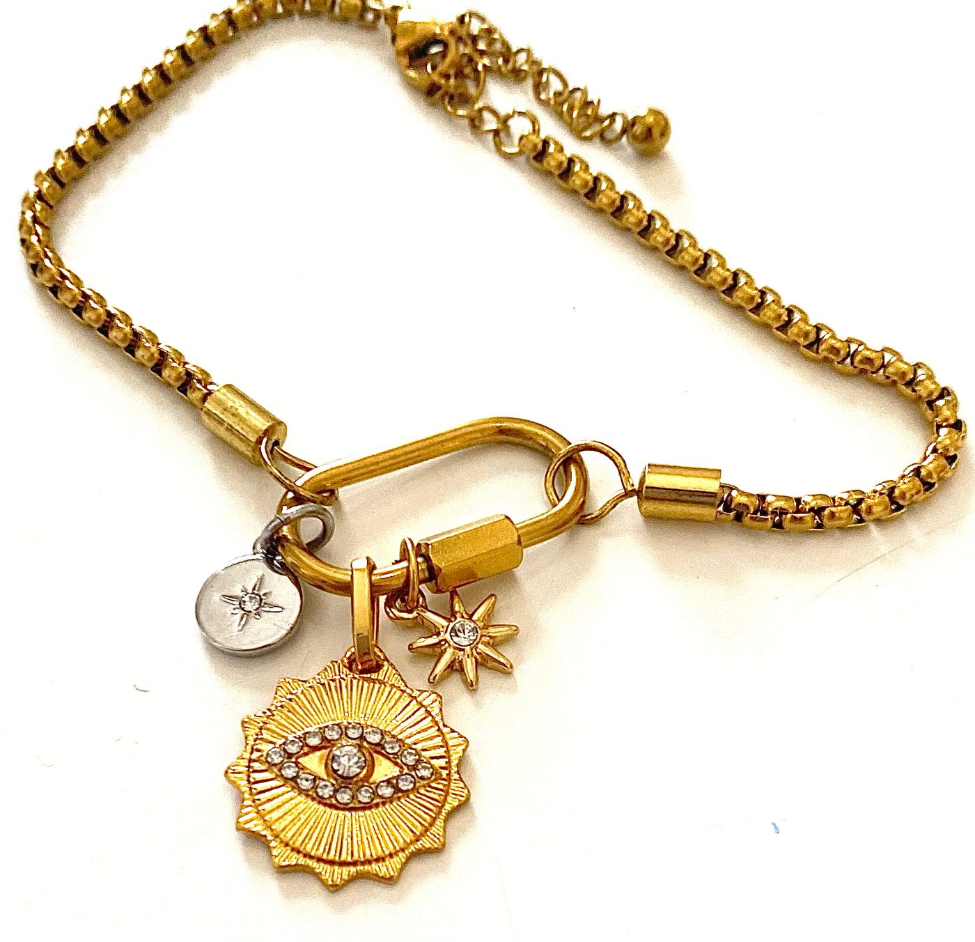 Carabiner Charm Evil Eye Bracelet