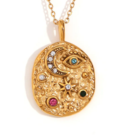 Evil Eye, Moon, and Stars Pendant