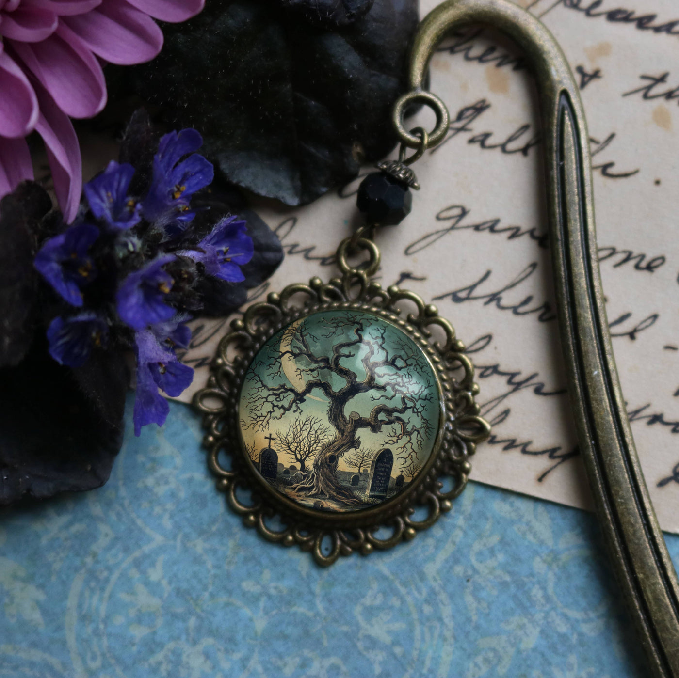 Haunted Tree  Bronze and Glass Bookmark